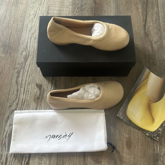 Marsell Zerotto Leather Slip-On Ballerina Flats Shoes Beige Women's Size 36.5 - Picture 6 of 7